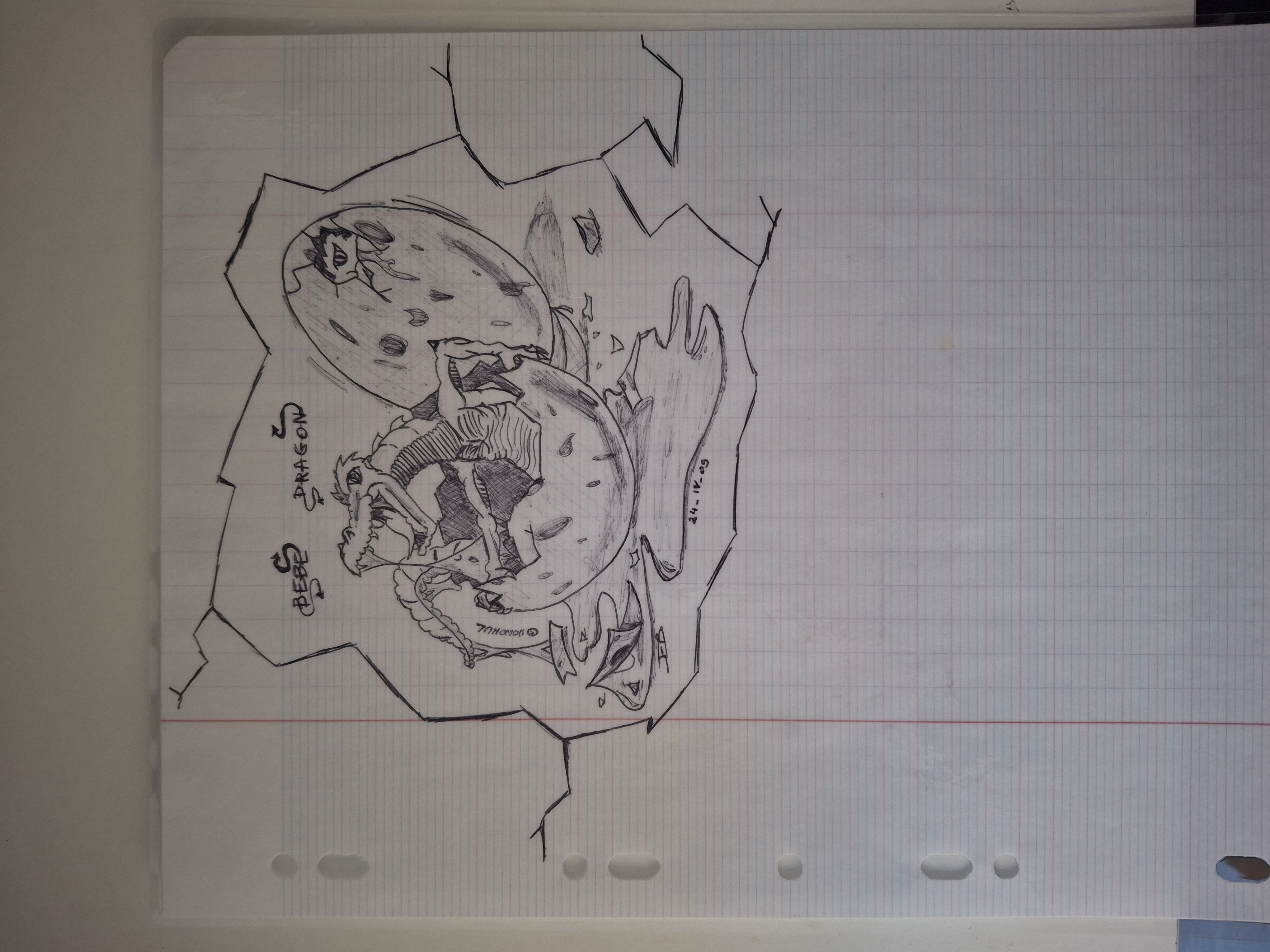Bébé dragon sur feuille de classeur