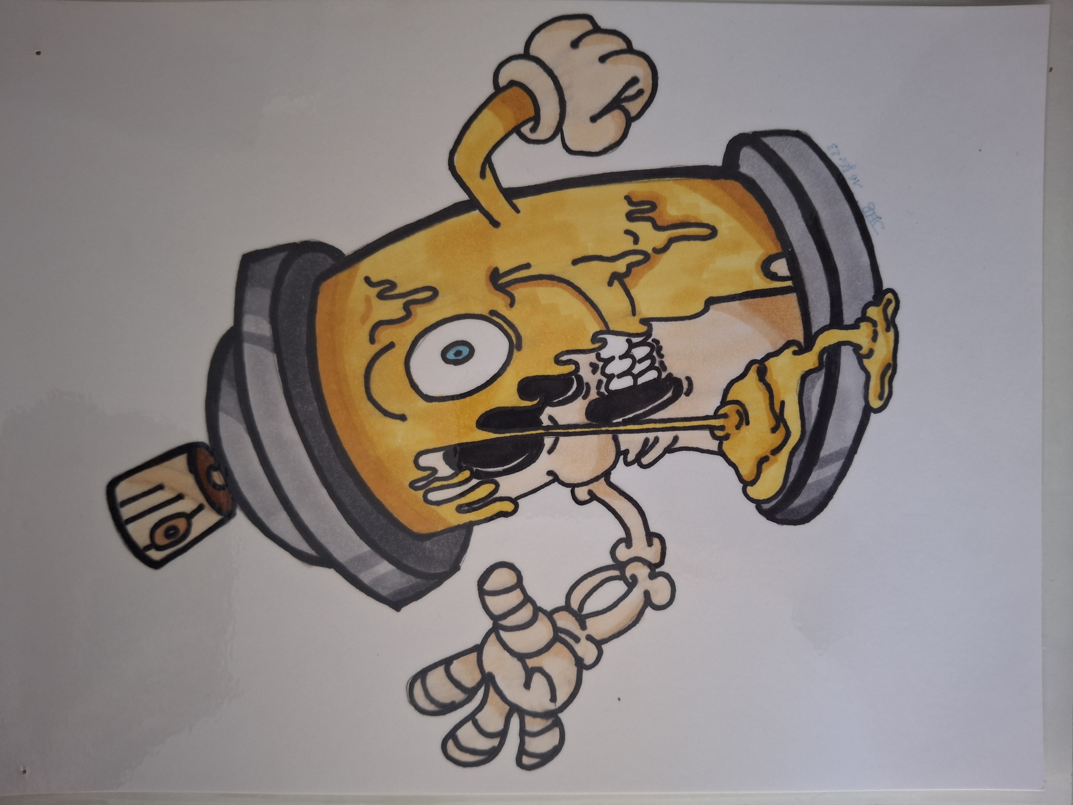 Bombe de peinture jaune squelette